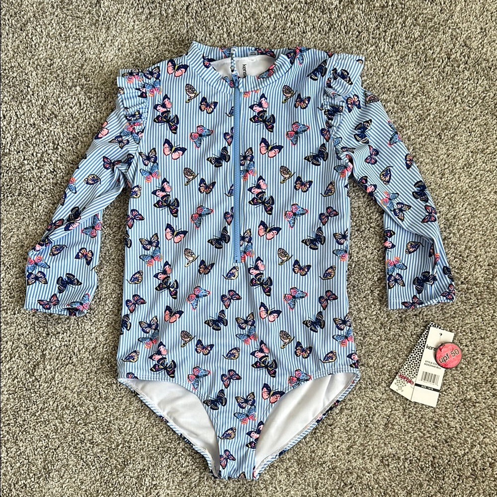 NWT Kensie Girl Striped Butterfly Swimsuit